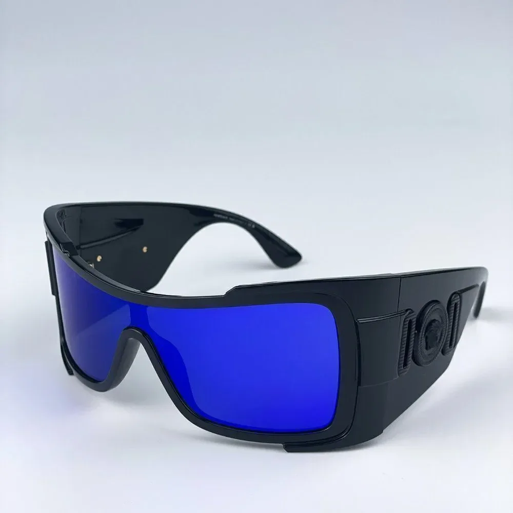 NEW Versace VE4451 GB1/55 Black Grey Mirrored Blue Wraparound Unisex Sunglasses